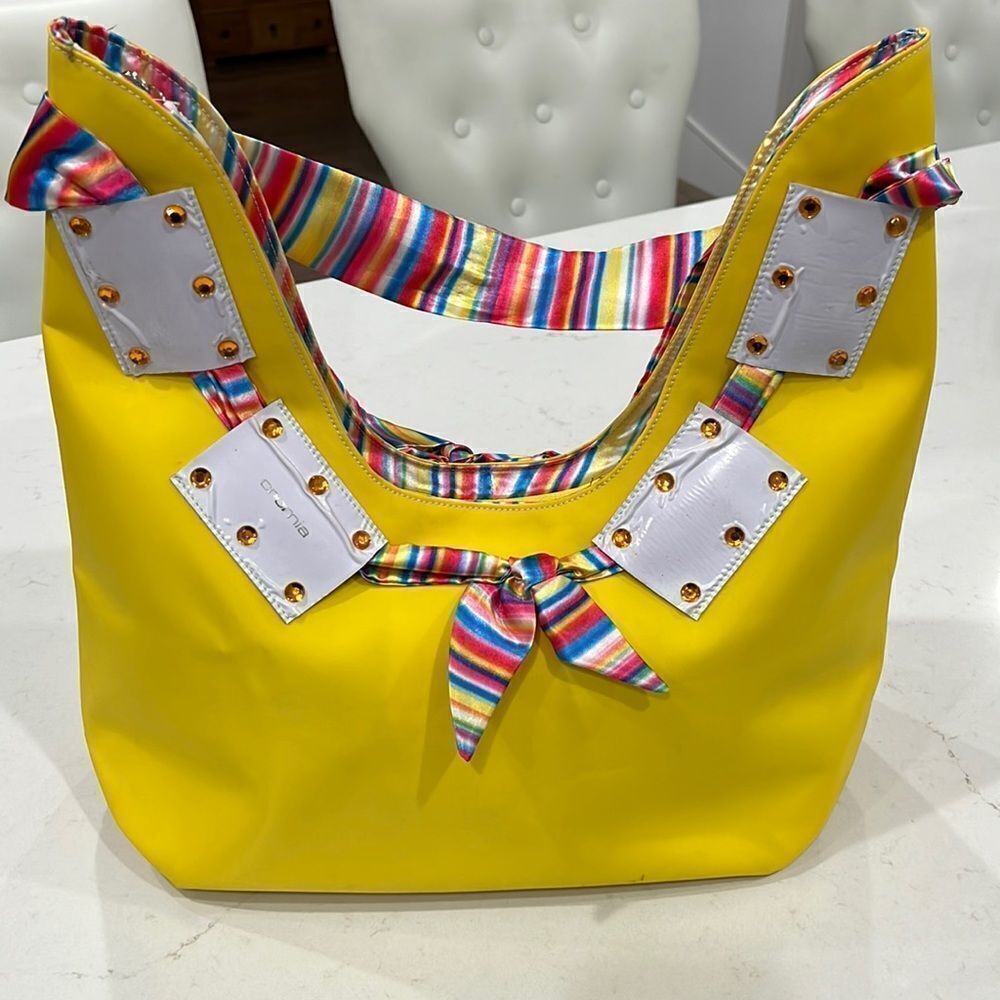 NWT Novelty Yellow Bag with colorful scarf detail New